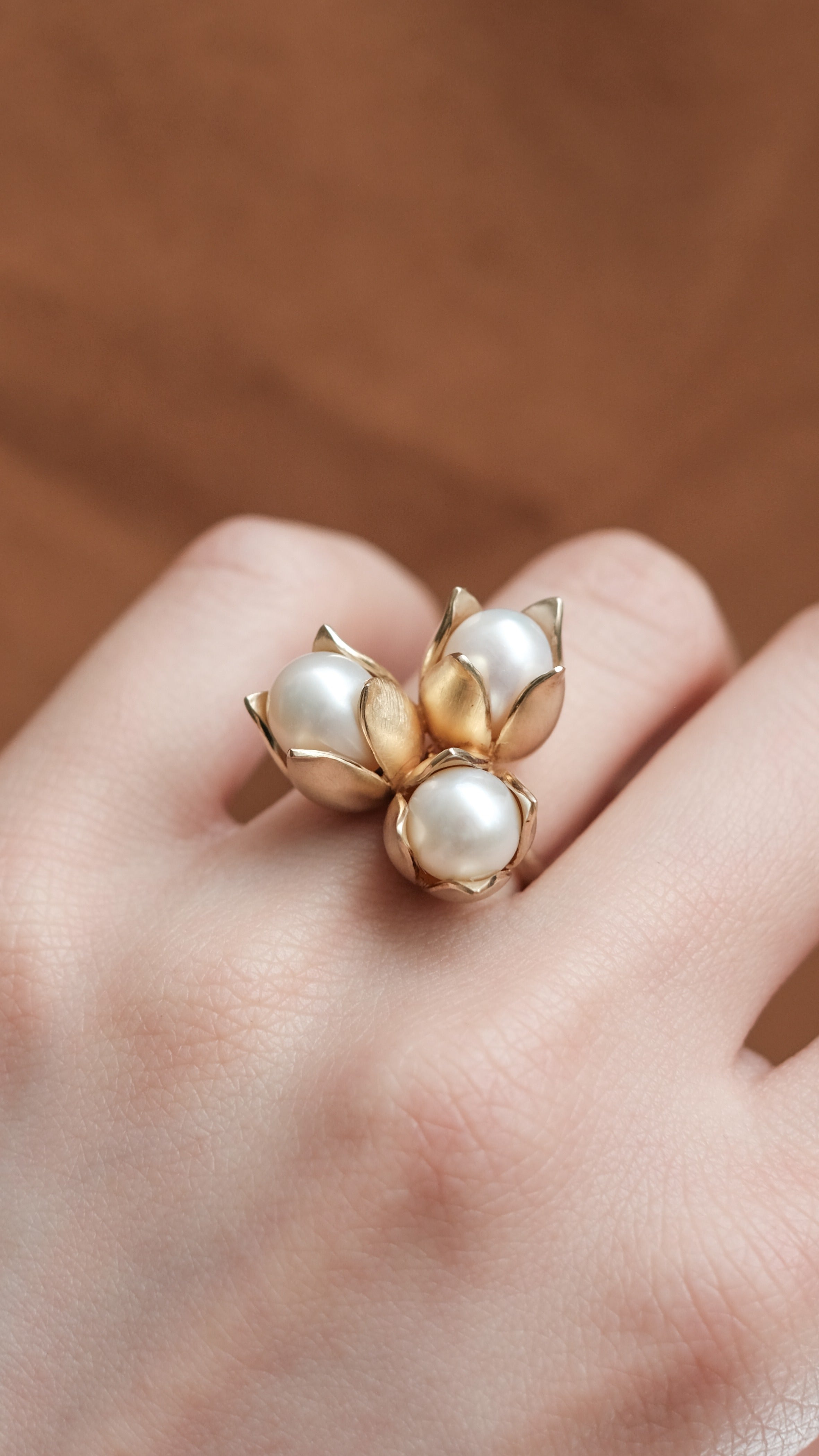 Floral Triplet Pearl Ring