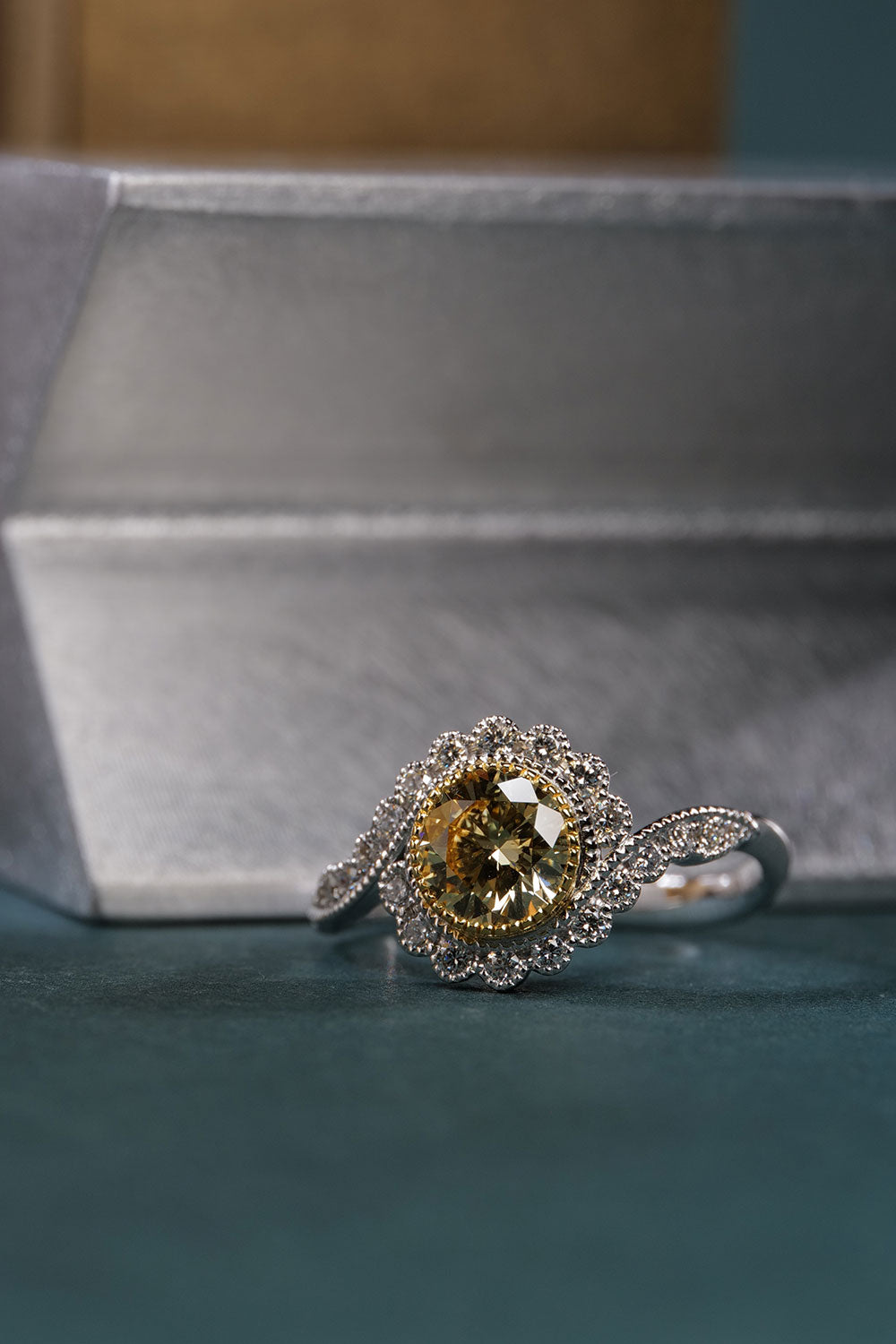 0.90ct Fancy Intense Yellow Round Brilliant Cut Natural Diamond Ring
