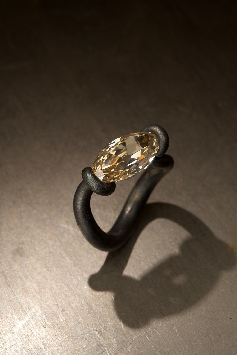 Leen Heyne 5.07ct Brown Diamond Ring in Tapered & Oxidised Steel